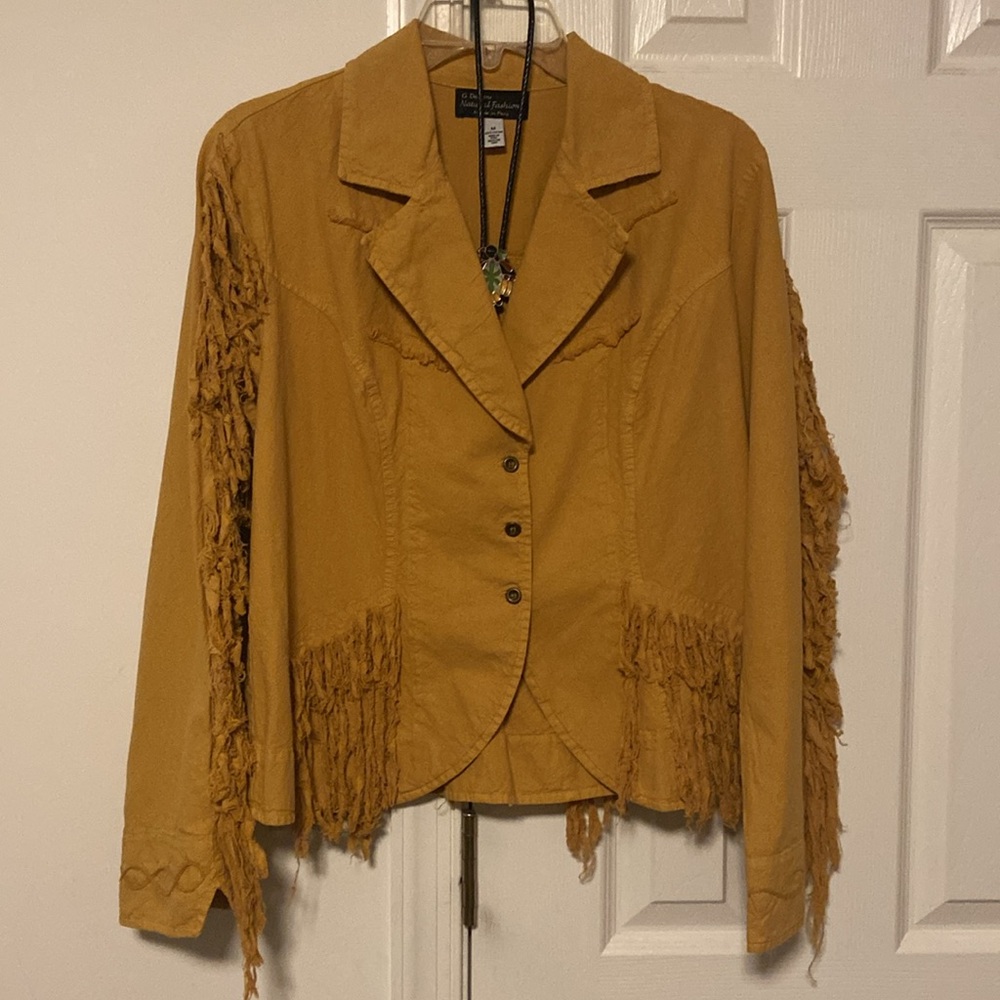 Vintage fringe jacket w Studded cross Vintage size Medium by G Designs Guc